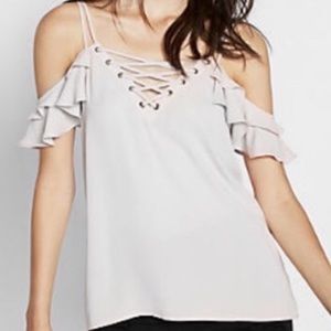 NWOT Express ivory coldshoulder fluttersheer top